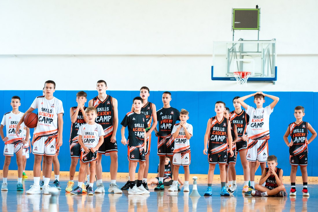 Young players in a ball-handling drill at Skills Academy camp